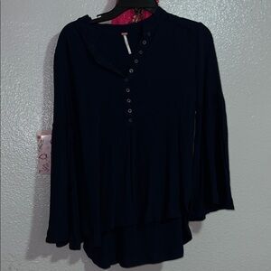 Free People Navy,Easy Girl Bell Sleeve Top Size XS